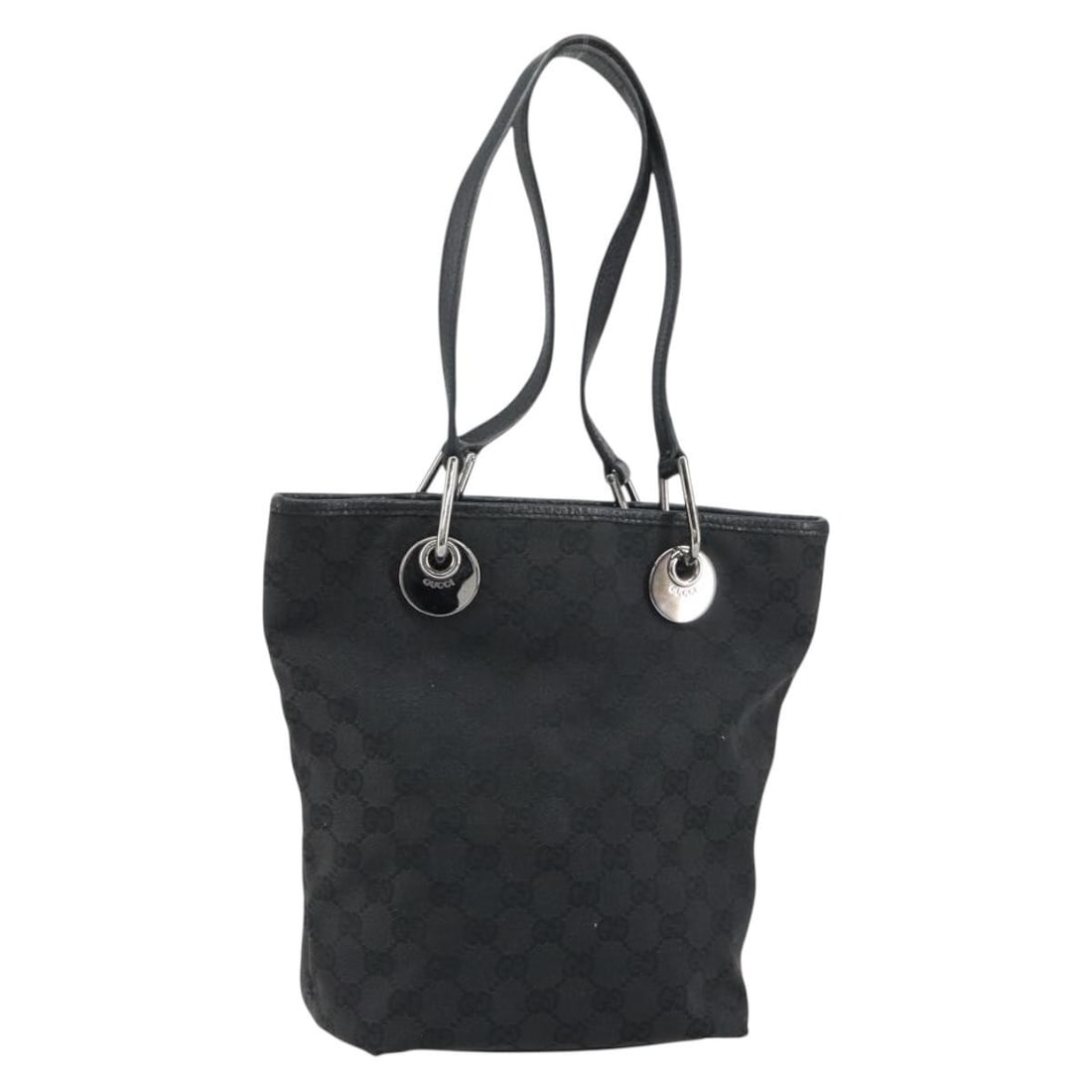 Black Silver Gucci GG Canvas Tote Bag 120840 Italy: Black Silver Gucci GG Canvas Tote Bag 120840 Italy This Gucci GG Canvas tote bag features a black and silver color scheme and is crafted from the signature GG canvas material. The bag is designed in a
