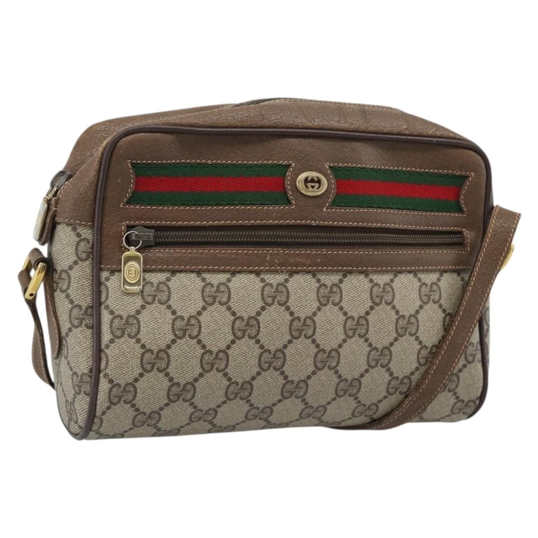 Gucci Sherry Line GG Supreme PVC Shoulder Bag Beige Gold 186057: Gucci Sherry Line GG Supreme PVC Shoulder Bag Beige Gold 186057 Gucci GG Supreme Web Sherry Line shoulder bag in beige and gold, made from PVC leather and GG canvas. It measures approximately W21 x H1
