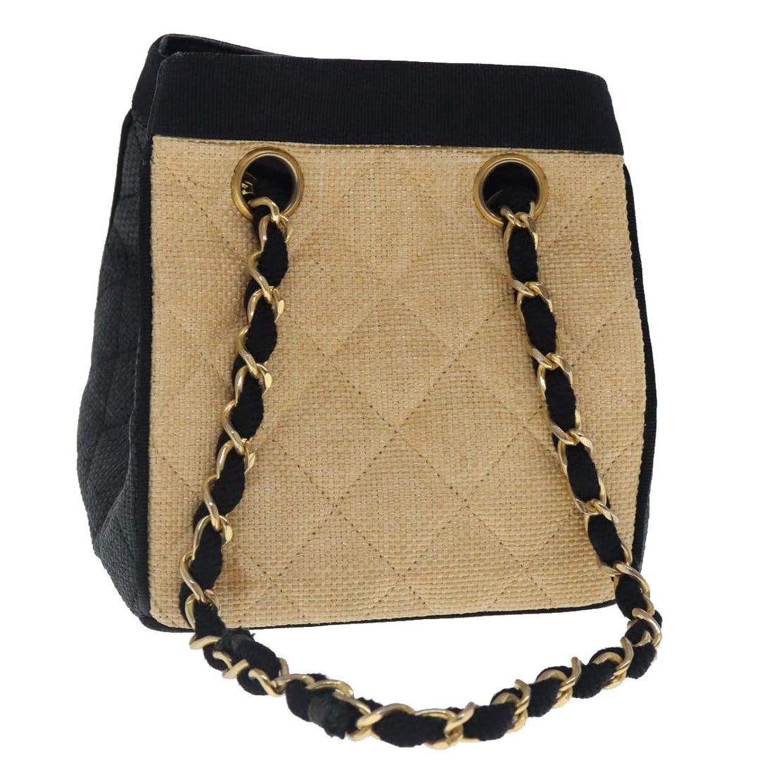 CHANEL CC Rattan Handbag Beige Black Made in France (1 of 18)