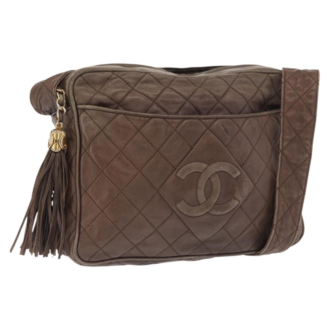 Chanel Brown Leather Matelasse Shoulder Bag with Gold CC Logo: Chanel Brown Leather Matelasse Shoulder Bag with Gold CC Logo This CHANEL Matelasse COCO Mark shoulder bag features a classic brown leather exterior with gold-tone accents and the iconic CC logo. Craf