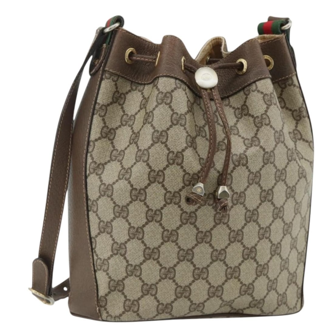 Gucci Sherry Line GG Supreme beige gold shoulder bag: Gucci Sherry Line GG Supreme beige gold shoulder bag This GUCCI GG Supreme Web Sherry Line shoulder bag features a beige and gold PVC leather and GG canvas exterior. Designed for women, the bag is mad