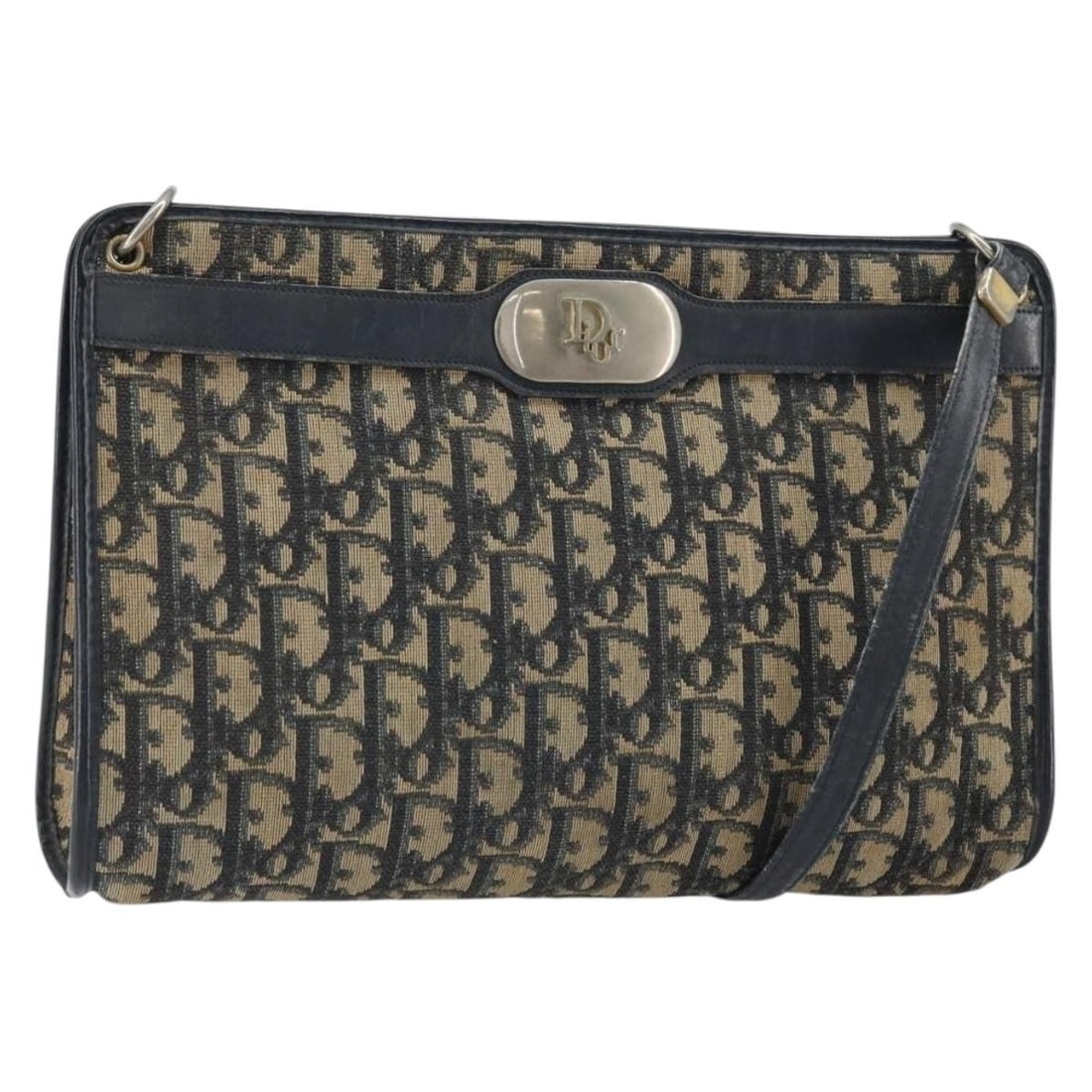 Christian Dior Navy Gold Trotter Canvas Shoulder Bag: Christian Dior Navy Gold Trotter Canvas Shoulder Bag Christian Dior shoulder bag in Trotter Canvas with a navy and gold exterior. Made in France, this women's bag measures approximately 28 cm wide, 18