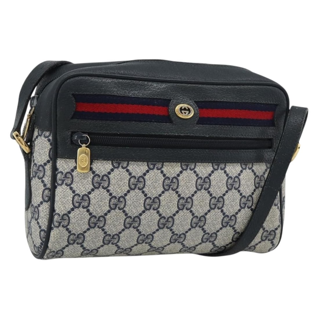 Gucci GG Supreme PVC Leather Shoulder Bag Navy Gold Tone: Gucci GG Supreme PVC Leather Shoulder Bag Navy Gold Tone Authentic Gucci GG Supreme shoulder bag in navy with gold-tone accents. Made in Italy, this women's shoulder bag is crafted from PVC leather an