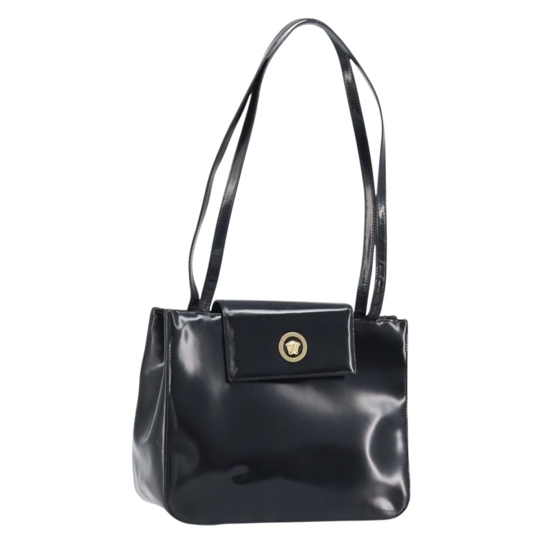 Gianni Versace Black Gold Patent Leather Women Tote Bag Italy (1 of 18)