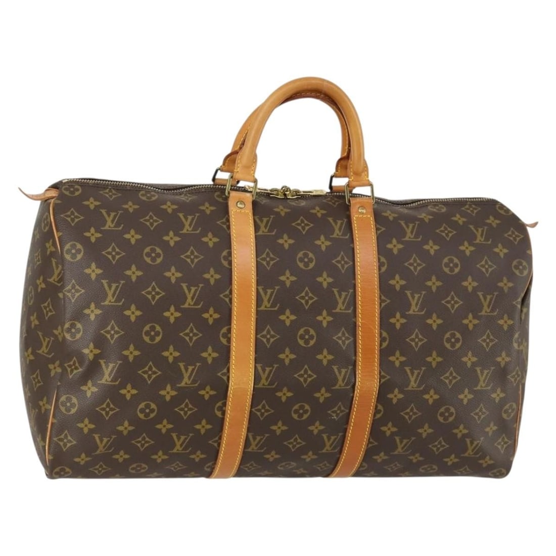 Monogram Canvas Keepall 50 Travel Boston Bag by Louis Vuitton M41426: Monogram Canvas Keepall 50 Travel Boston Bag by Louis Vuitton M41426 This Louis Vuitton Monogram Keepall 50 Boston Bag features durable monogram canvas in a classic design. The bag is heavily used, sh