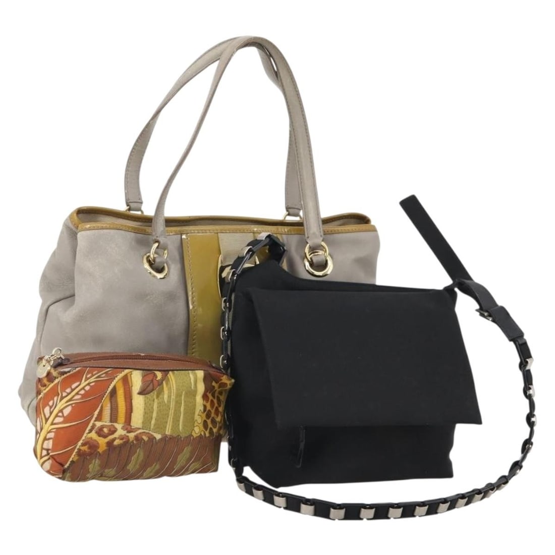 Set of 3 Salvatore Ferragamo Canvas and Leather Clutch Bags Black Gray (1 of 18)