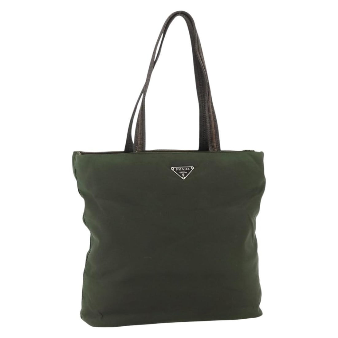 Prada nylon khaki silver women s tote bag Italy: Prada nylon khaki silver women s tote bag Italy This PRADA tote bag is crafted from durable nylon in a khaki and silver color scheme. Designed for women, it features a spacious interior and a comforta