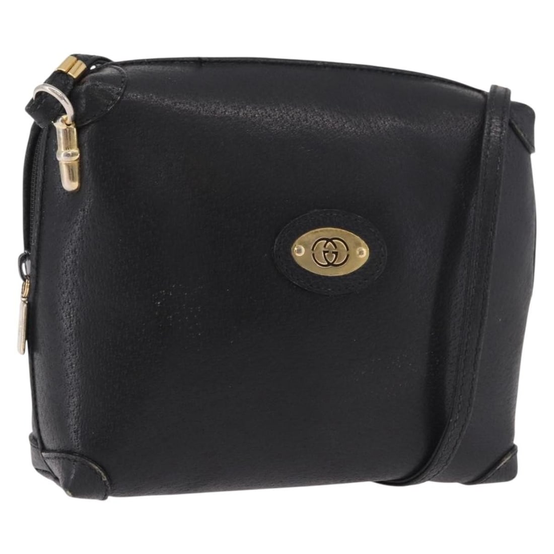 Gucci 07 37 4916 Black Leather Shoulder Bag Gold Tone: Gucci 07 37 4916 Black Leather Shoulder Bag Gold Tone A Gucci shoulder bag in black and gold leather, made in Italy. It features a compact size with a 19 cm width, 15 cm height, 5 cm depth, and a shou