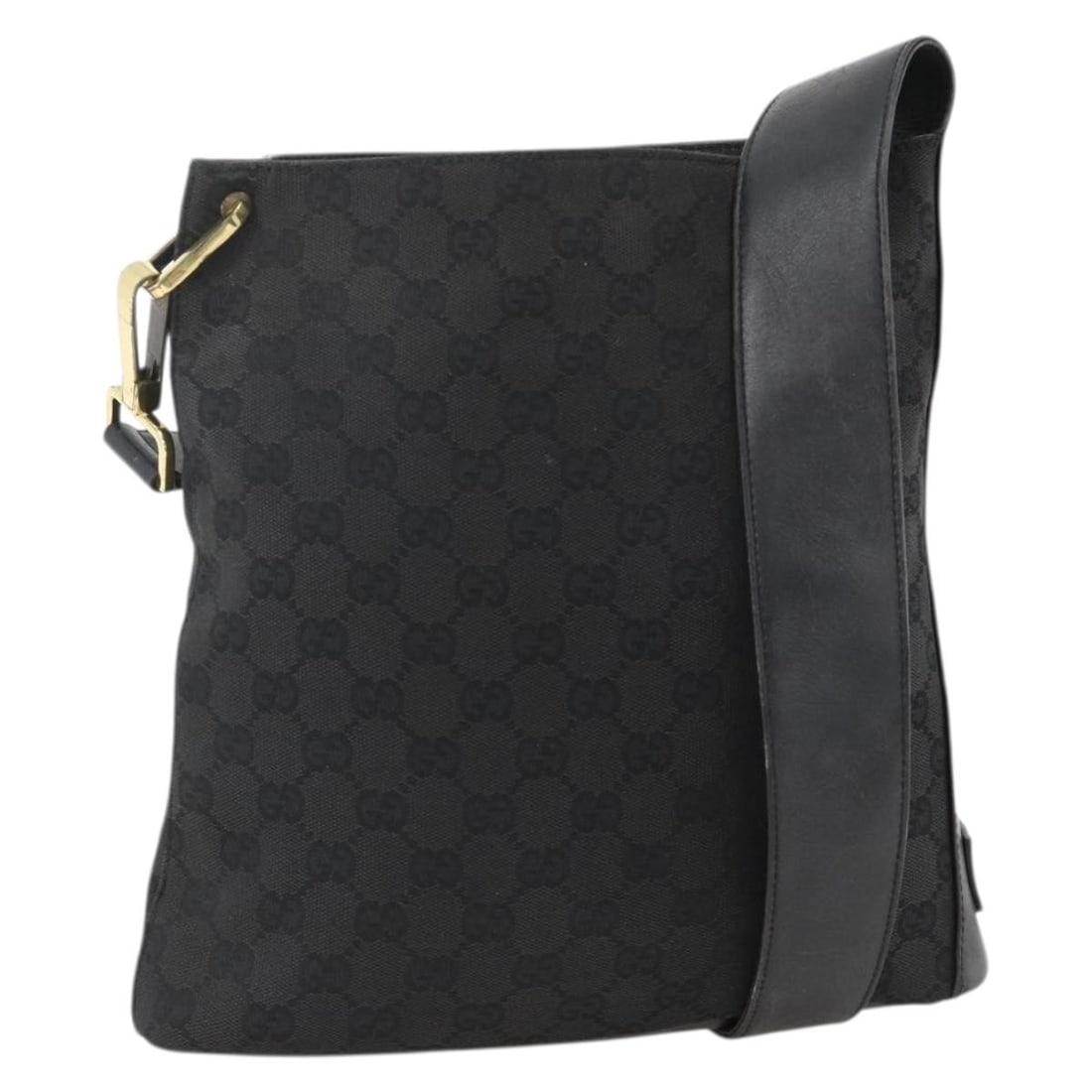 Gucci 91761 GG Canvas Shoulder Purse Black Gold Tone: Gucci 91761 GG Canvas Shoulder Purse Black Gold Tone Gucci shoulder bag in black and gold GG canvas, made in Italy. This women's bag is a heavily used authentic piece with a structured shoulder style 
