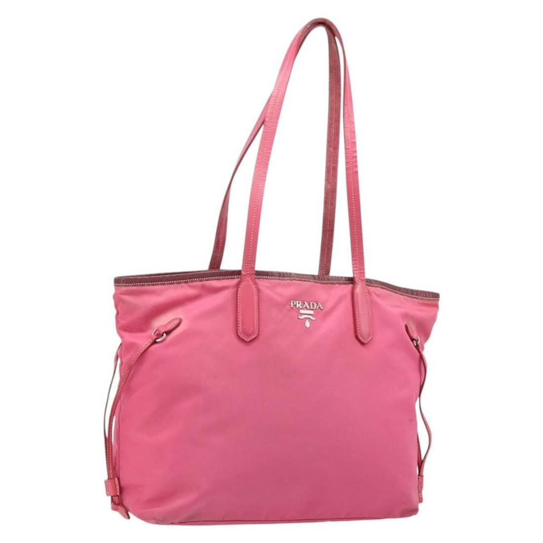Prada Pink Silver Nylon Tote Bag Italy 12.6 x 10.6 x 4.7inch: Prada Pink Silver Nylon Tote Bag Italy 12.6 x 10.6 x 4.7inch This PRADA tote bag is crafted from pink and silver nylon, offering a stylish and practical accessory for everyday use. Designed for women,