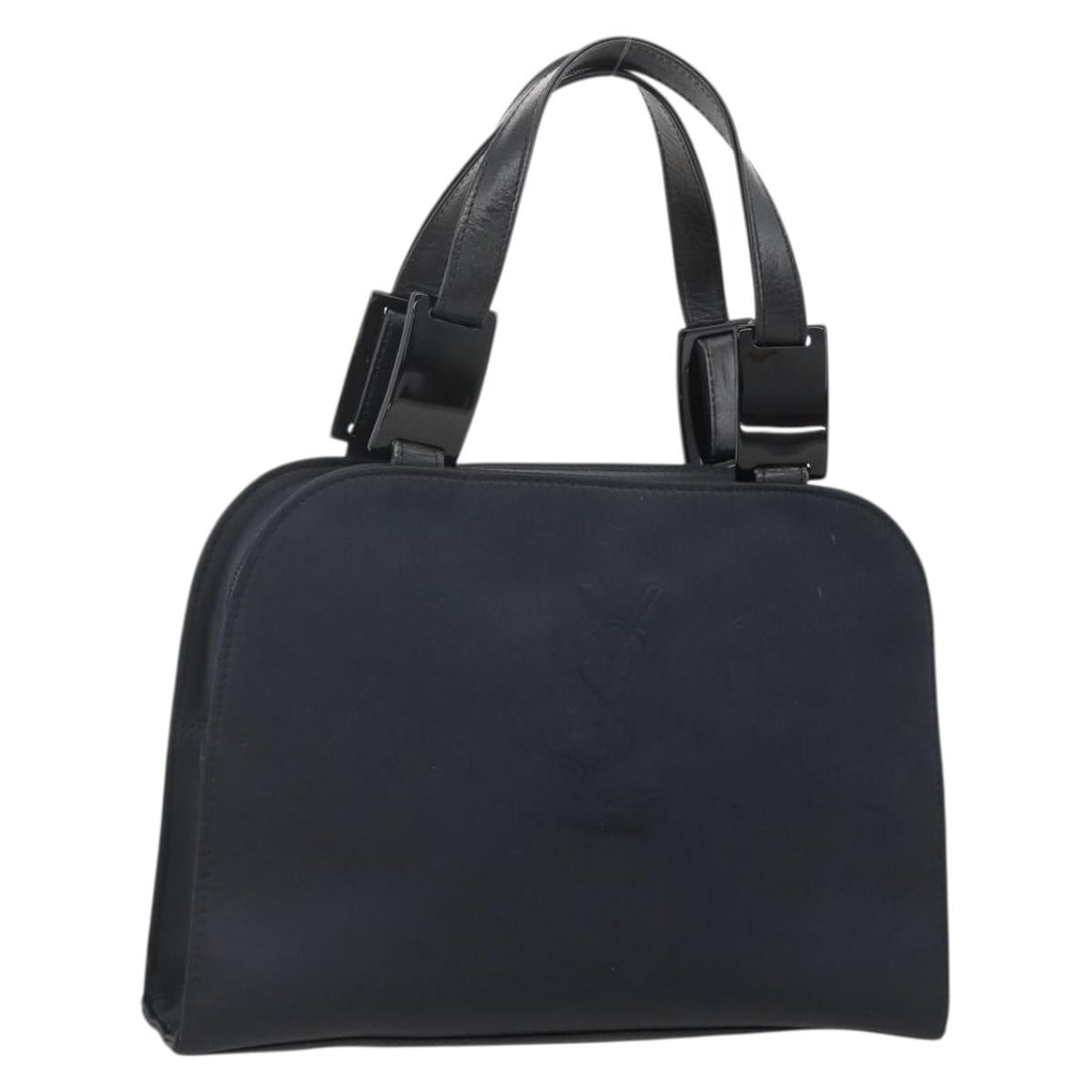 SAINT LAURENT Navy Nylon Handbag 175164: SAINT LAURENT Navy Nylon Handbag 175164 Saint Laurent hand bag in navy nylon, offered in heavily used condition. The bag measures approximately W26 cm x H18 cm x D7 cm, with a handle drop of approxima