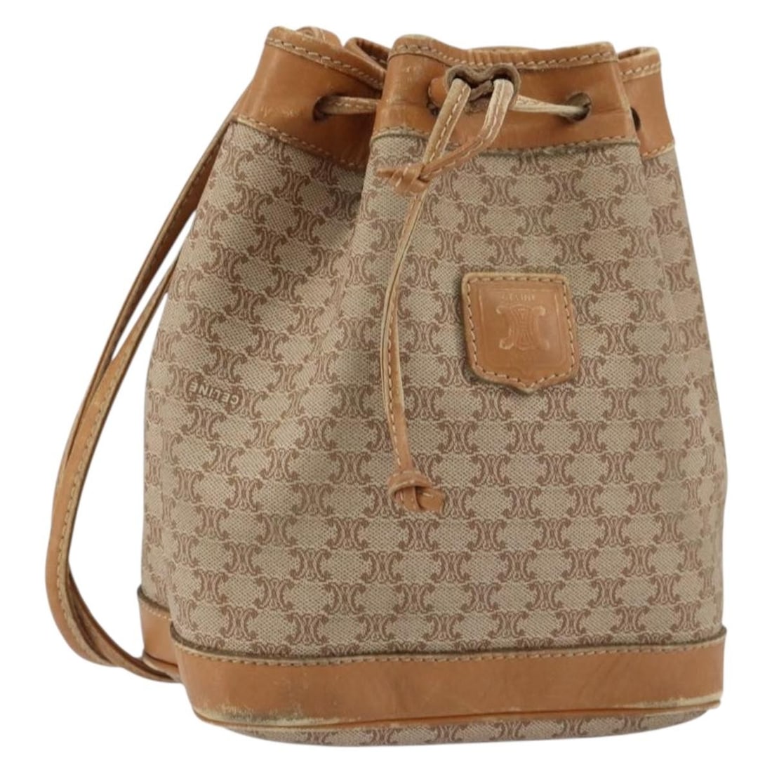 CELINE Beige Macadam Canvas Shoulder Bag Italy: CELINE Beige Macadam Canvas Shoulder Bag Italy This is a CELINE Macadam Canvas Shoulder Bag in beige, crafted in Italy. The bag features a classic shoulder style with a 24.4-inch (62 cm) strap drop an