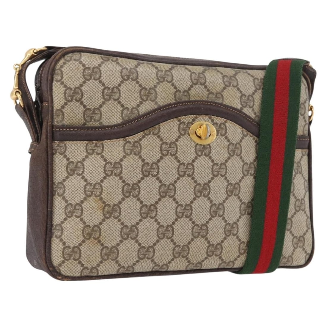 Gucci GG Supreme Web Shoulder Bag Beige Gold PVC Leather: Gucci GG Supreme Web Shoulder Bag Beige Gold PVC Leather This Gucci GG Supreme Horsebit WebSherry Line shoulder bag features a beige and gold PVC leather and GG canvas exterior. The bag is designed wi