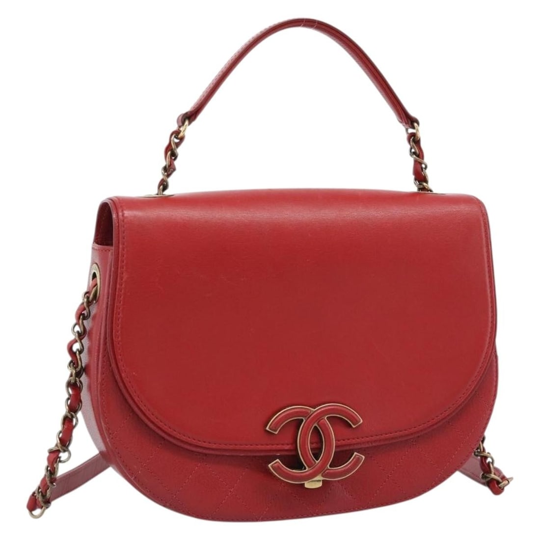 CHANEL Red Leather CC Chain Strap Shoulder Bag: CHANEL Red Leather CC Chain Strap Shoulder Bag CHANEL chain shoulder bag in red leather, made in Italy. It comes with a dust bag and features a shoulder strap with an approximate 20.9 inch (53 cm) dro