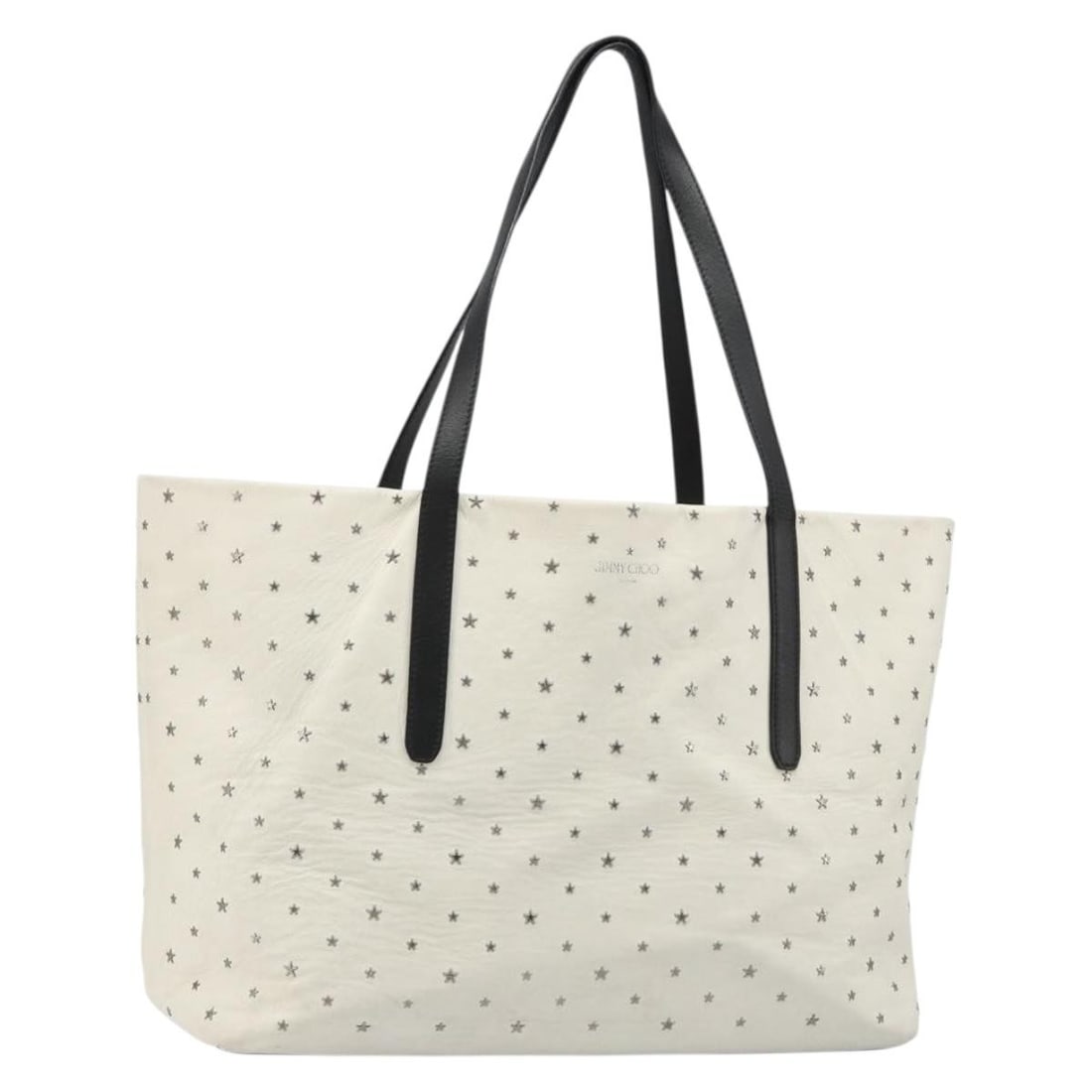 Jimmy Choo white leather tote bag with silver studs: Jimmy Choo white leather tote bag with silver studs Jimmy Choo tote bag in white and silver leather, made in Italy. This pre-owned bag features a studded design and measures approximately 38 cm wide, 