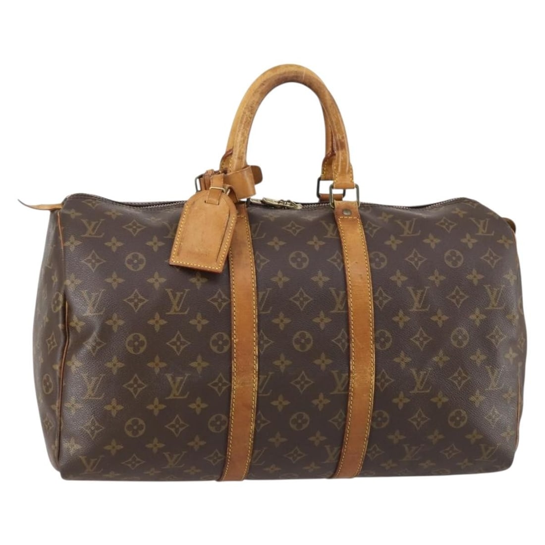 Louis Vuitton M41428 Keepall 45 Monogram Canvas Boston Bag: Louis Vuitton M41428 Keepall 45 Monogram Canvas Boston Bag Louis Vuitton Keepall 45 Boston bag in Monogram canvas, model M41428, made in France. Includes a name tag and powanie. Condition is heavily u