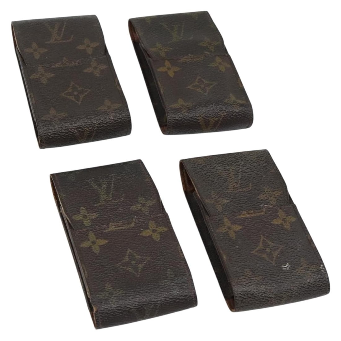 4 Piece Louis Vuitton Monogram Canvas Cigarette Case Etui Set: 4 Piece Louis Vuitton Monogram Canvas Cigarette Case Etui Set Louis Vuitton monogram cigarette case set in Monogram Canvas, made in France. This special set offer is in heavily used condition, with th