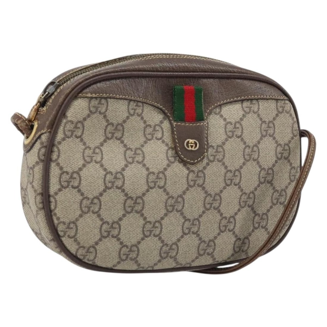 Gucci GG Supreme Web Sherry Line Beige Gold PVC Shoulder Bag 007 58 6112: Gucci GG Supreme Web Sherry Line Beige Gold PVC Shoulder Bag 007 58 6112 This Gucci GG Supreme Web Sherry Line shoulder bag features a beige and gold PVC leather exterior with GG canvas detailing. Des