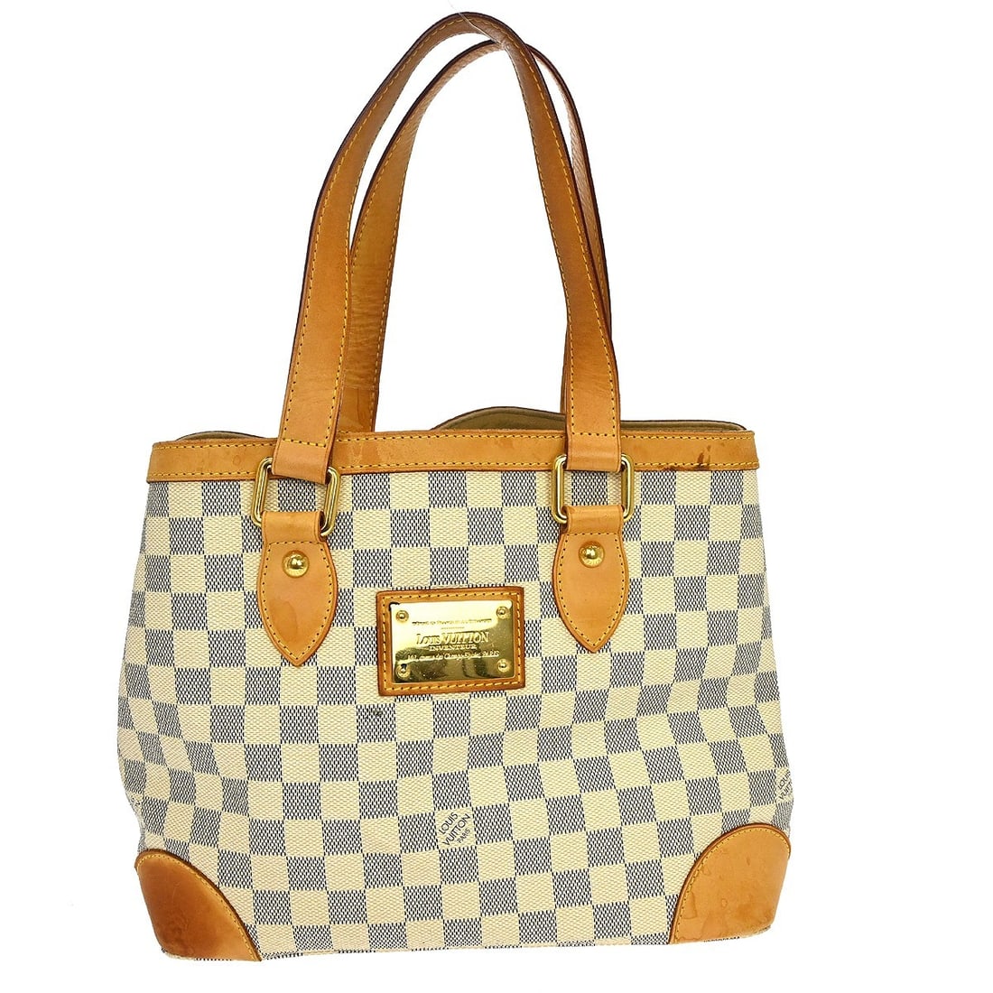 Louis Vuitton Hampstead PM Damier Azur Canvas Handbag N51207: Louis Vuitton Hampstead PM Damier Azur Canvas Handbag N51207 Louis Vuitton Hampstead PM hand bag in Damier Azur canvas and leather, featuring a check pattern, double handles, and a hook & loop closure