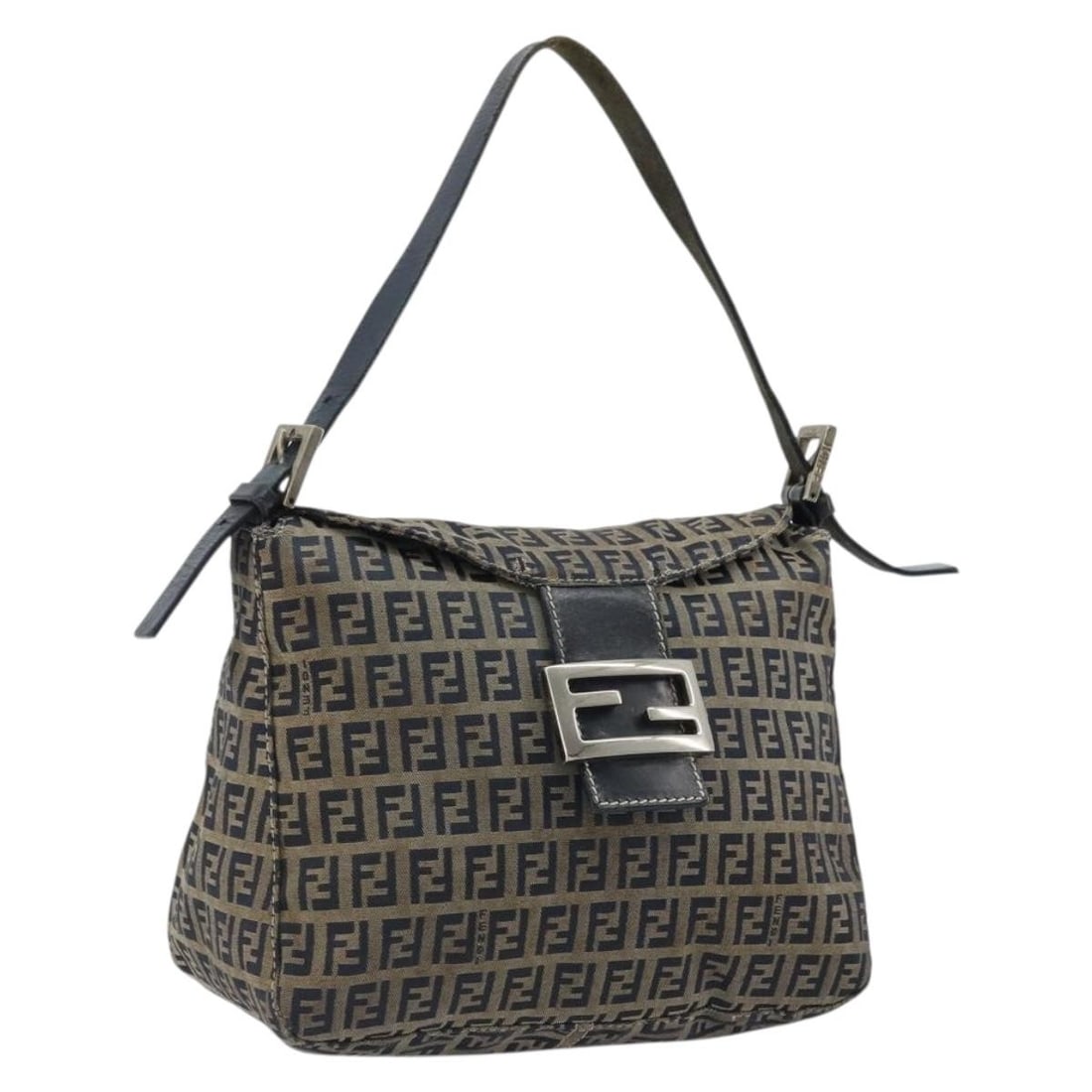 Fendi Mamma Baguette Navy Zucchino Canvas Shoulder Bag Silver: Fendi Mamma Baguette Navy Zucchino Canvas Shoulder Bag Silver Fendi Mamma Baguette shoulder bag in Zucchino canvas with a navy and silver colorway. Made in Italy, this women's bag measures approximate