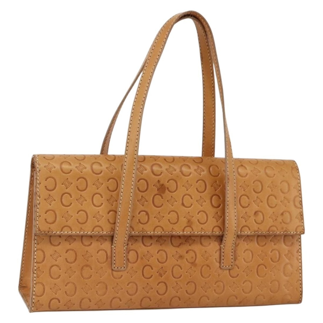 CELINE C Macadam Canvas Leather Handbag Beige Gold Tone: CELINE C Macadam Canvas Leather Handbag Beige Gold Tone CELINE C Macadam canvas hand bag in beige and gold with leather trim, made in Italy. This women's handbag measures approximately 30 cm W x 16 cm