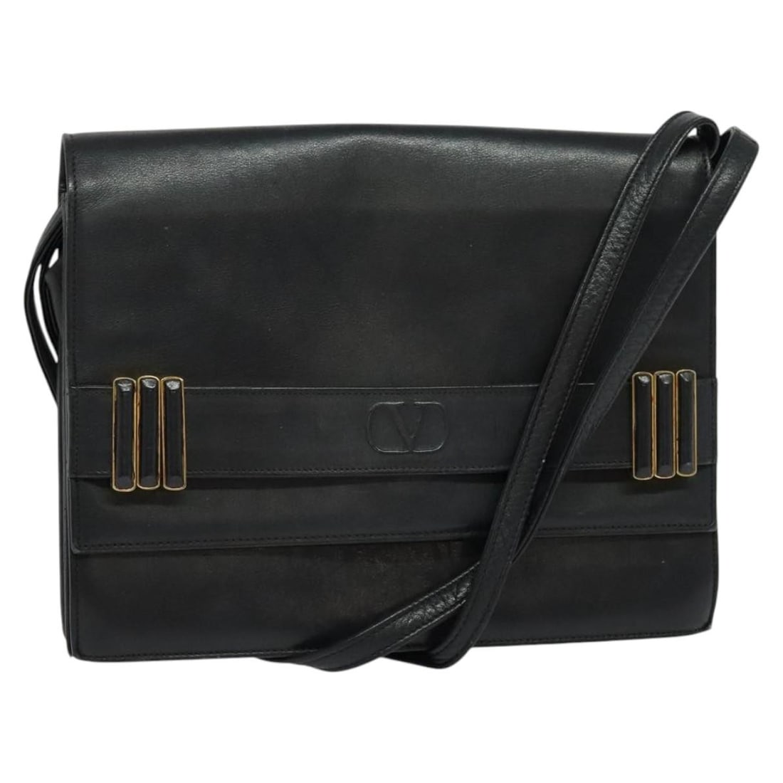 Valentino Navy Leather Shoulder Bag with Gold Accents: Valentino Navy Leather Shoulder Bag with Gold Accents This Valentino shoulder bag is crafted from leather in a navy and gold color scheme. Designed for women, it features a shoulder strap with a drop 