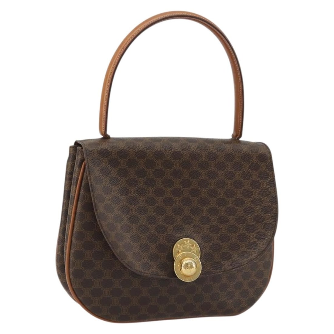 Celine Macadam Canvas Hand Bag Brown Gold Tone Italy: Celine Macadam Canvas Hand Bag Brown Gold Tone Italy A CELINE Macadam Canvas Star Ball hand bag in brown and gold, made in Italy. It is crafted from PVC leather and Macadam canvas and comes in a heavi