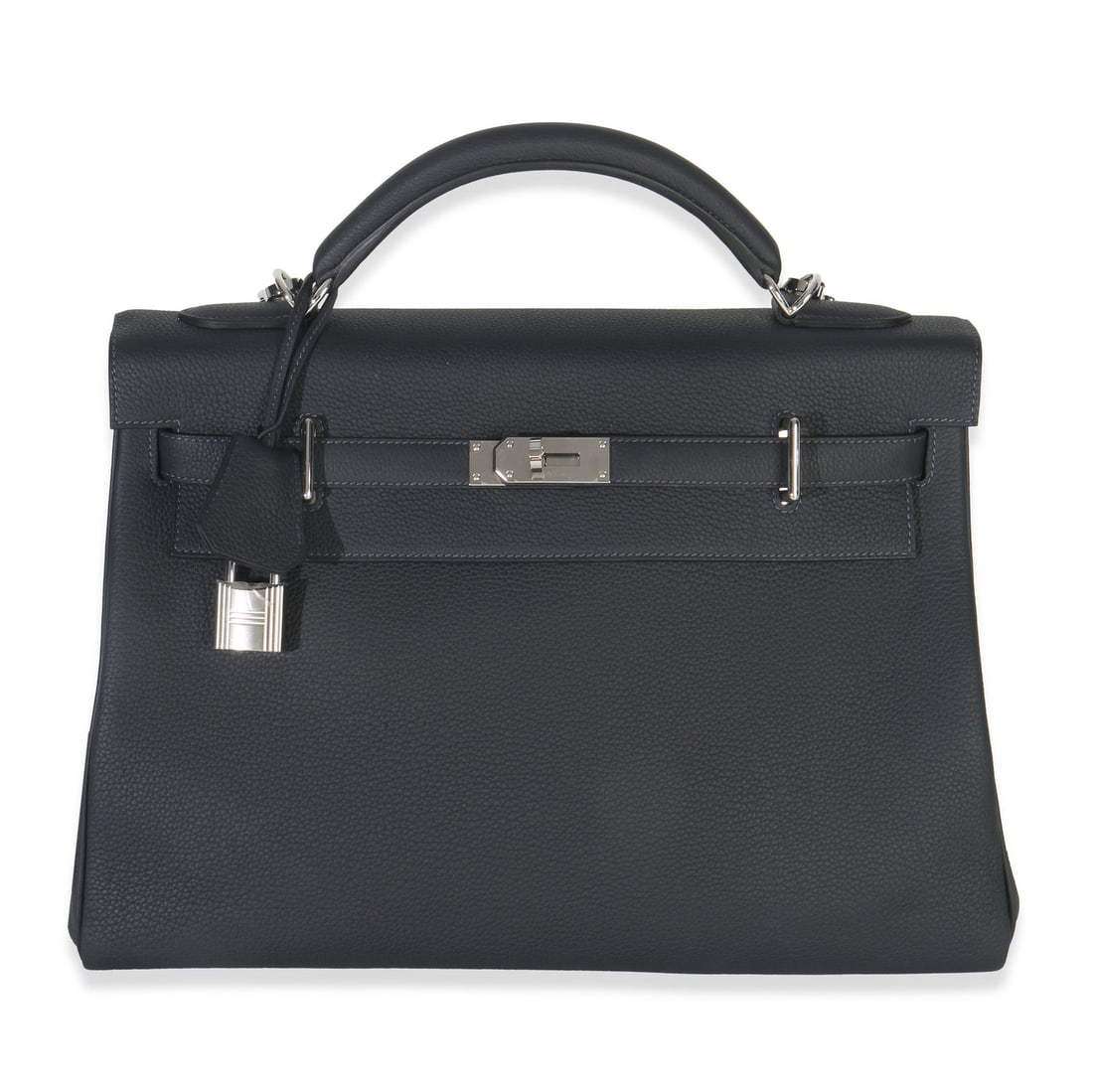 Hermes Maxi Kelly Retourne 42 Gray Leather Shoulder Bag with Palladium Hardware: Hermes Maxi Kelly Retourne 42 Gray Leather Shoulder Bag with Palladium Hardware This Hermes Maxi Kelly Retourne 42 is a sophisticated shoulder and top handle bag crafted from premium Plomb Togo leathe