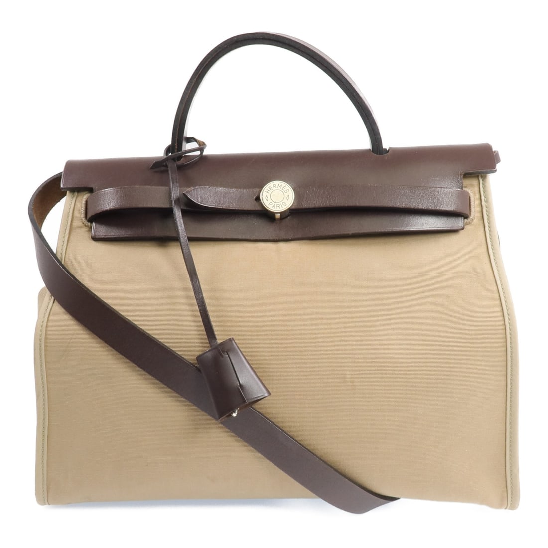 Hermes Herbag PM Canvas 2 Way Shoulder Bag Etoupe PHW: Hermes Herbag PM Canvas 2 Way Shoulder Bag Etoupe PHW Hermes PHW Herbag PM 2 Way Shoulder Bag in Etoupe Grey, Gray, and Beige. It is made from towar and canvas, with belt hardware, and features an out