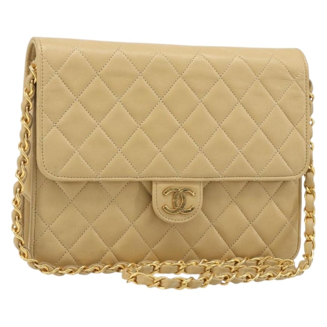 CHANEL CC Matelasse Lamb Skin Shoulder Bag Beige Gold: CHANEL CC Matelasse Lamb Skin Shoulder Bag Beige Gold CHANEL Matelasse chain shoulder bag in beige with gold-tone details, crafted from lamb skin and made in France. It measures approximately W22 x H1