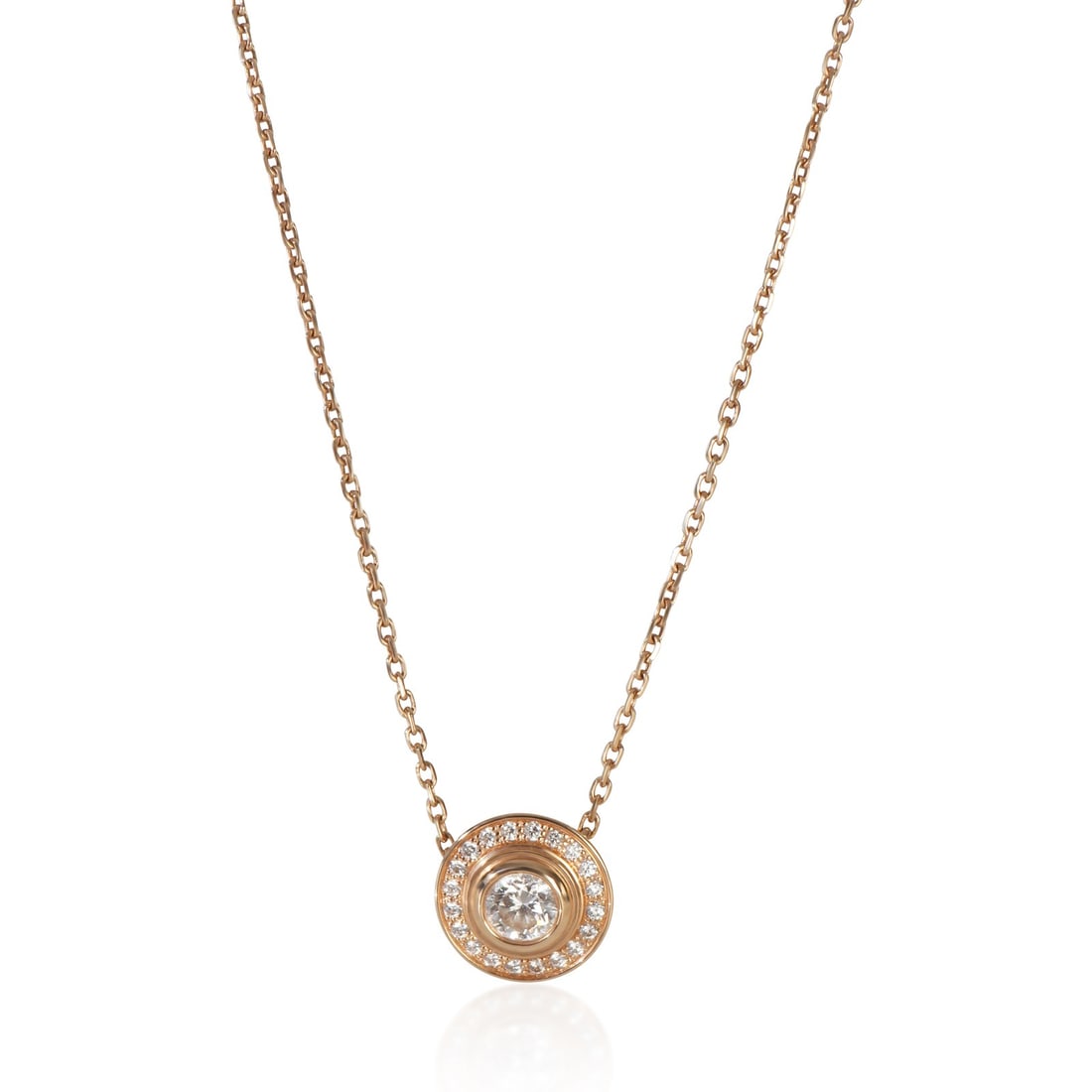 Cartier D'amour 18k Rose Gold Diamond Pendant with Box Papers: Cartier D'amour 18k Rose Gold Diamond Pendant with Box Papers Pre-owned Cartier D'amour pendant in 18k rose gold, featuring a round brilliant white diamond center stone. This women's pendant includes 