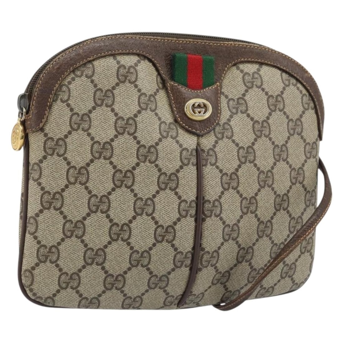 Gucci Shoulder Bag GG Supreme Web Beige Gold PVC Leather 904 02 047: Gucci Shoulder Bag GG Supreme Web Beige Gold PVC Leather 904 02 047 This Gucci GG Supreme Web Sherry Line shoulder bag features a beige and gold color scheme with PVC leather and GG canvas exterior. D