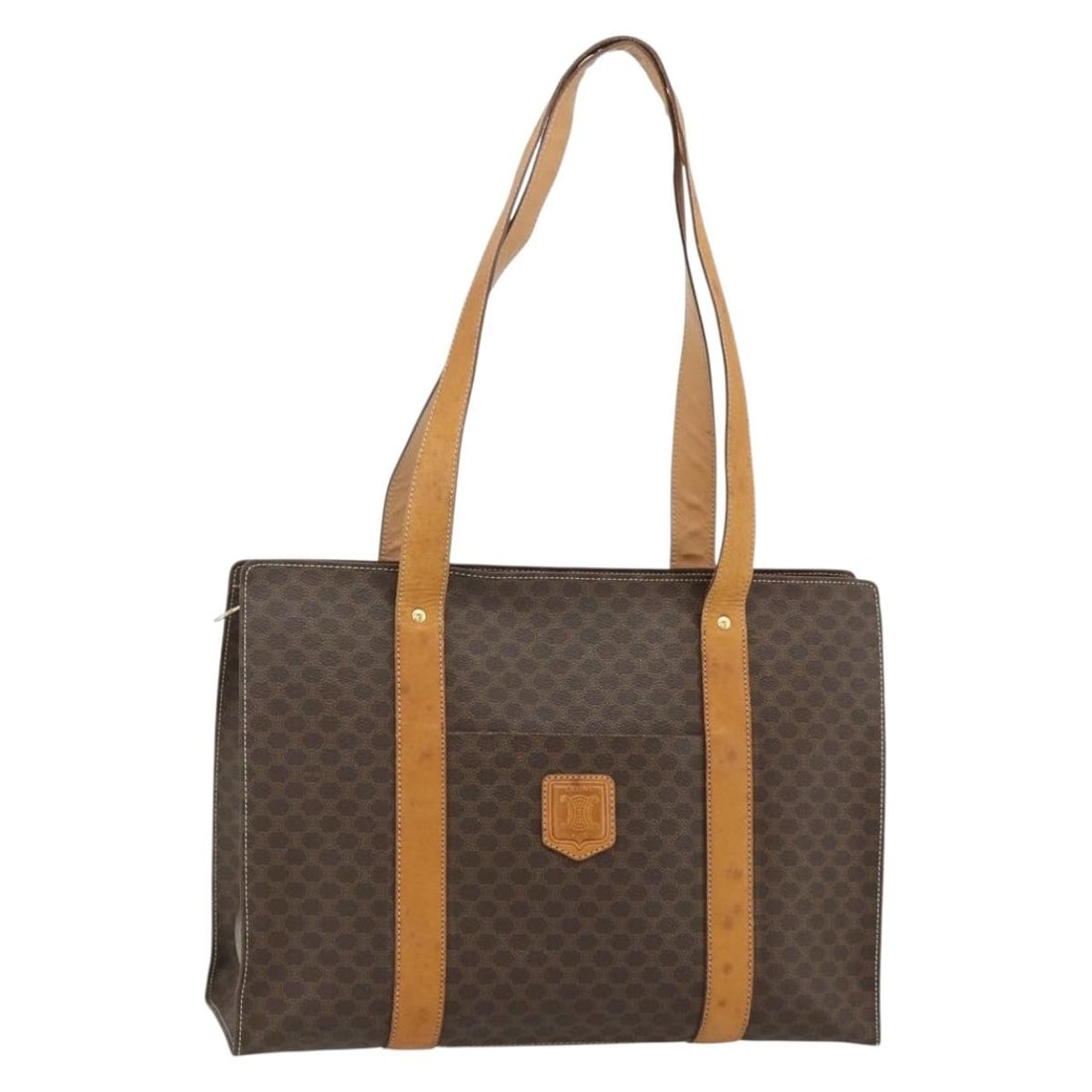 CELINE Macadam Canvas PVC Leather Brown Gold Tote Bag Italy: CELINE Macadam Canvas PVC Leather Brown Gold Tote Bag Italy This CELINE Macadam Canvas tote bag features a classic brown and gold color palette with PVC leather and the signature Macadam pattern. Desi
