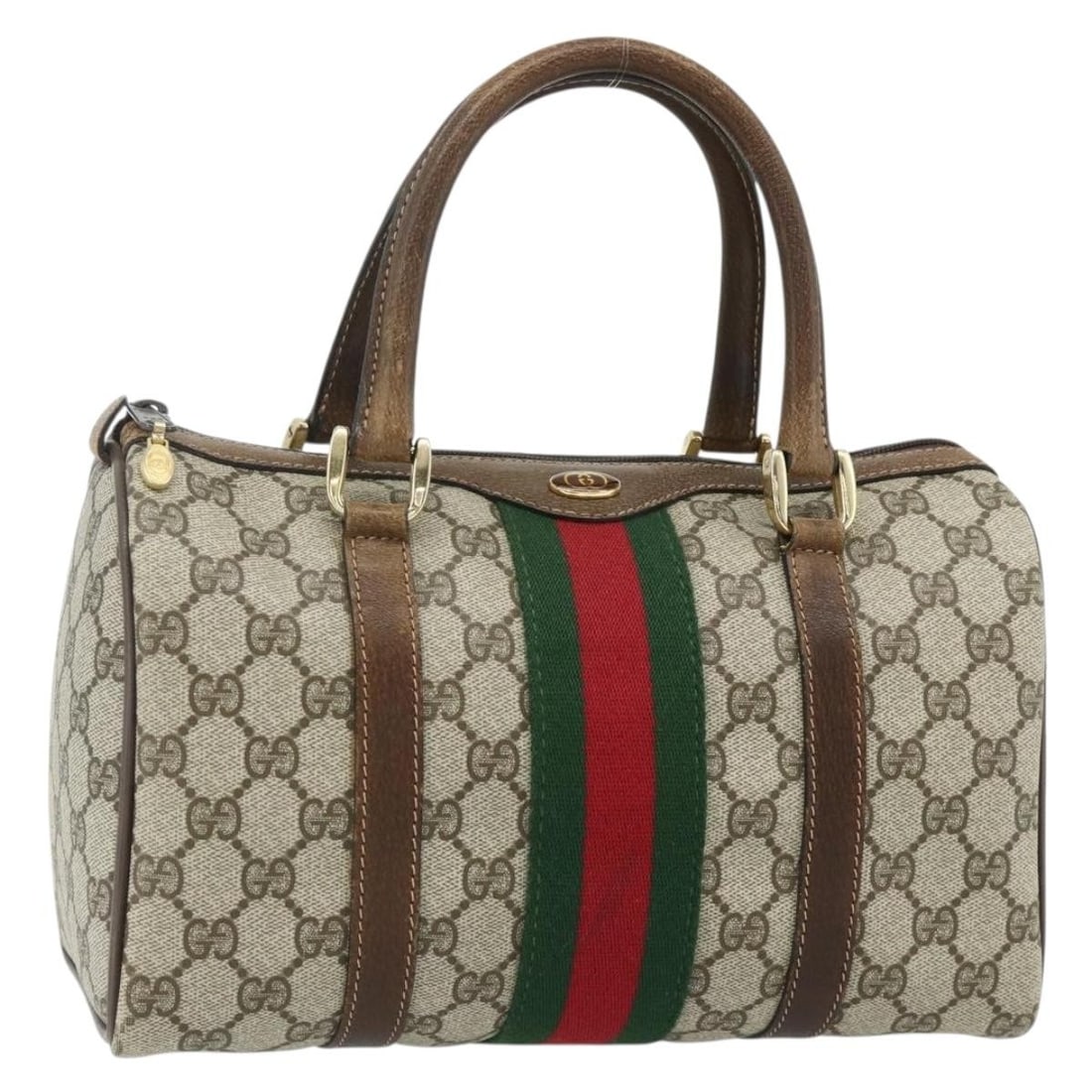 Gucci Sherry Line GG Supreme PVC Handbag Beige Red Gold: Gucci Sherry Line GG Supreme PVC Handbag Beige Red Gold Gucci GG Supreme Web Sherry Line handbag in beige, gold, and red, made from PVC leather and GG canvas. This pre-owned handbag is made in Italy a