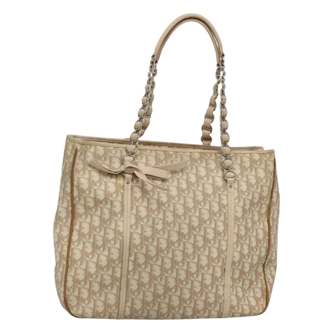 Christian Dior Beige Trotter Canvas Romantic Chain Shoulder Bag PVC Leather: Christian Dior Beige Trotter Canvas Romantic Chain Shoulder Bag PVC Leather This Christian Dior Romantic Chain Trotter shoulder bag features beige PVC leather and Trotter canvas. Designed for women, i