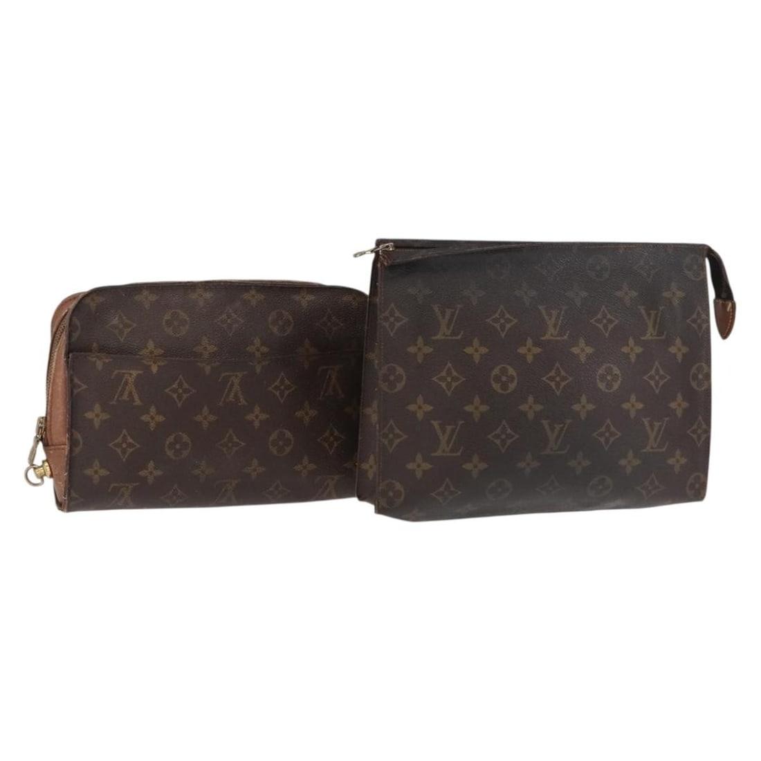 LOUIS VUITTON Monogram Clutch Bag Set of 2 Authentic: LOUIS VUITTON Monogram Clutch Bag Set of 2 Authentic This Louis Vuitton Monogram Clutch Bag is a stylish accessory that showcases the iconic Monogram Canvas. Designed as a clutch, it features a classi