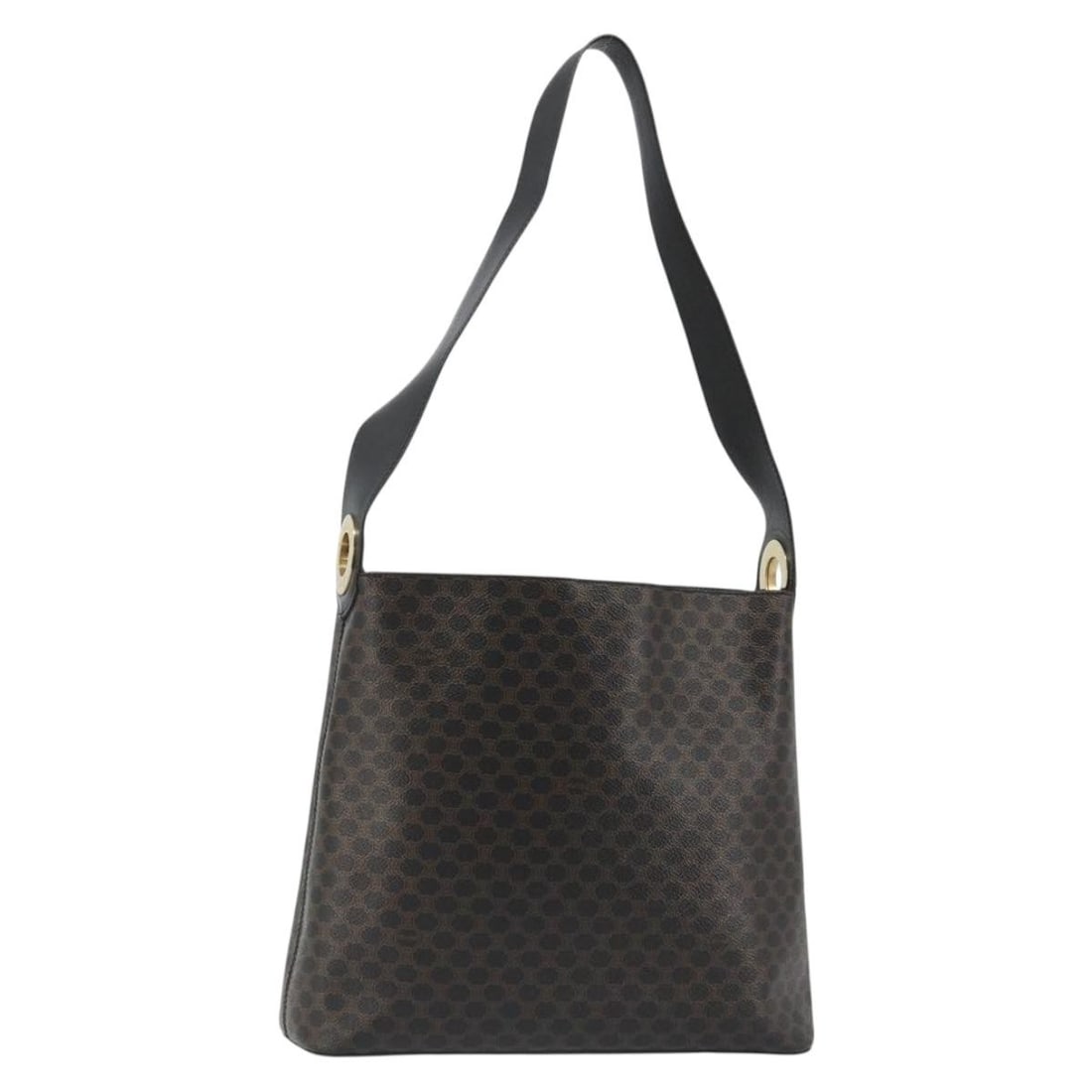 CELINE Macadam Shoulder Bag Black PVC Leather Gold Tone: CELINE Macadam Shoulder Bag Black PVC Leather Gold Tone CELINE Macadam Canvas shoulder bag in black and gold, made in Italy from PVC leather and Macadam canvas. This women's shoulder bag has a structu