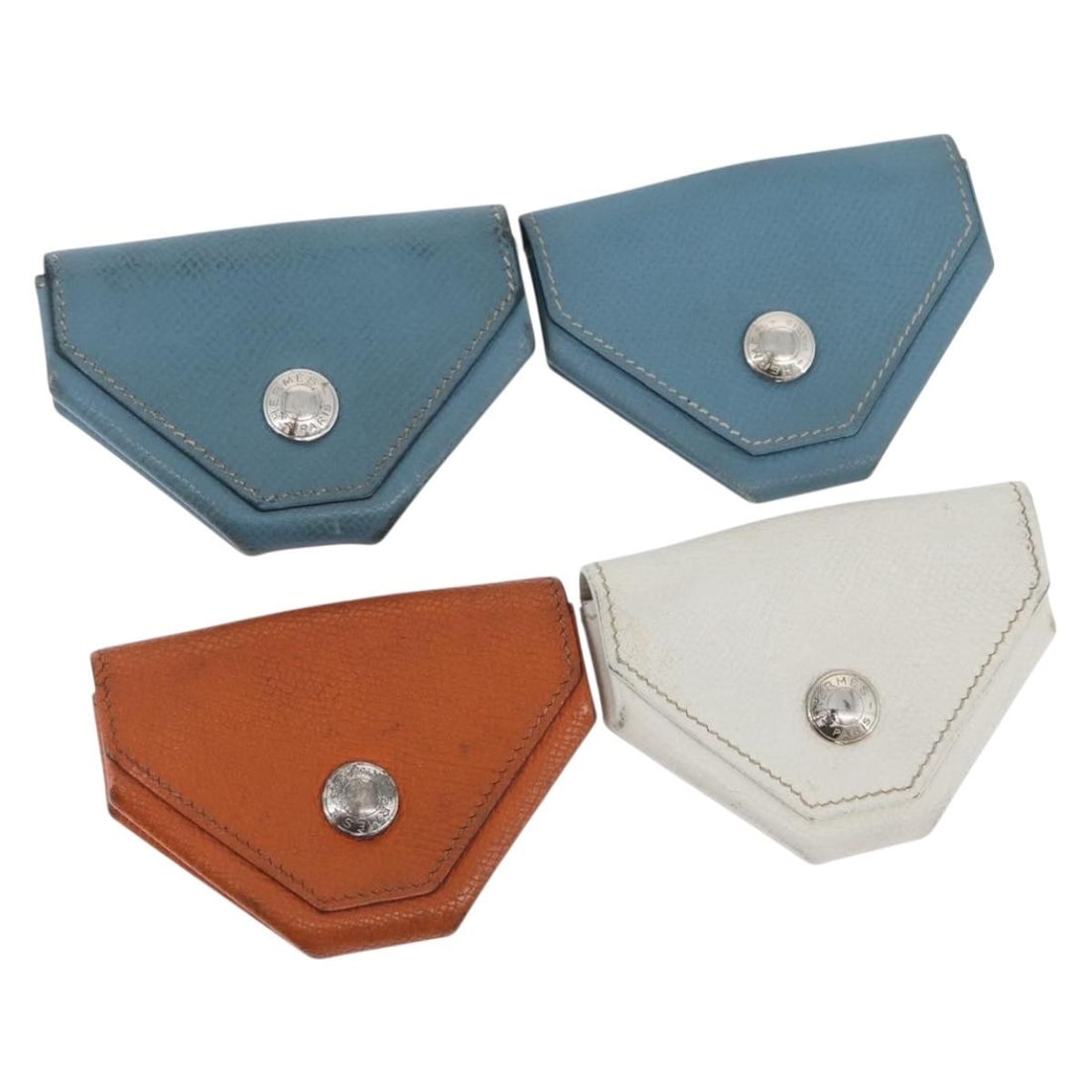 Set of 4 Hermes Van Cator Leather Coin Purses Light Blue Orange White (1 of 18)