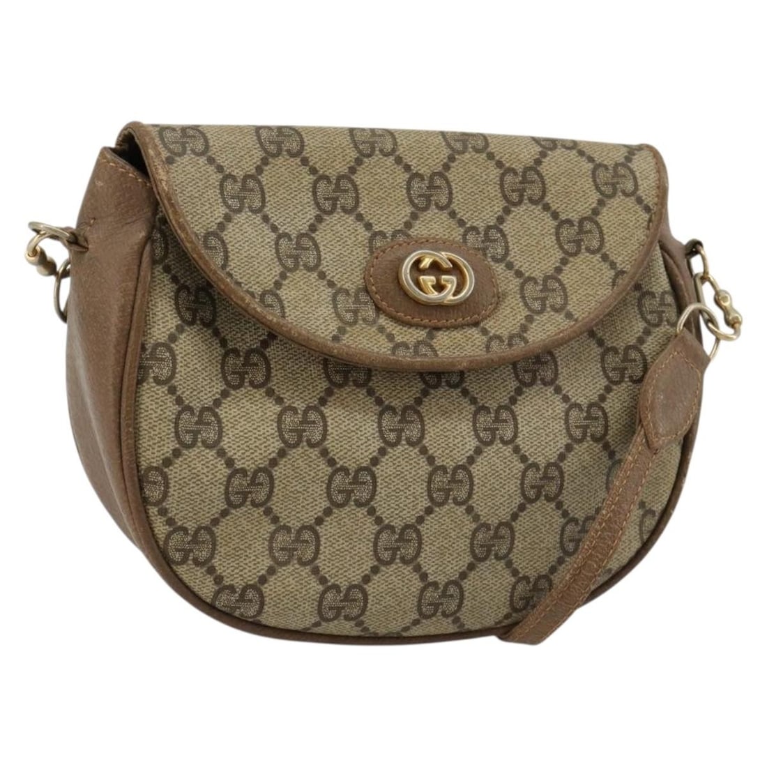 Gucci Beige Gold PVC Leather Shoulder Bag: Gucci Beige Gold PVC Leather Shoulder Bag This is a GUCCI GG Supreme shoulder bag crafted from beige and gold PVC leather with GG canvas accents. Designed for women, the bag features a compact silhoue
