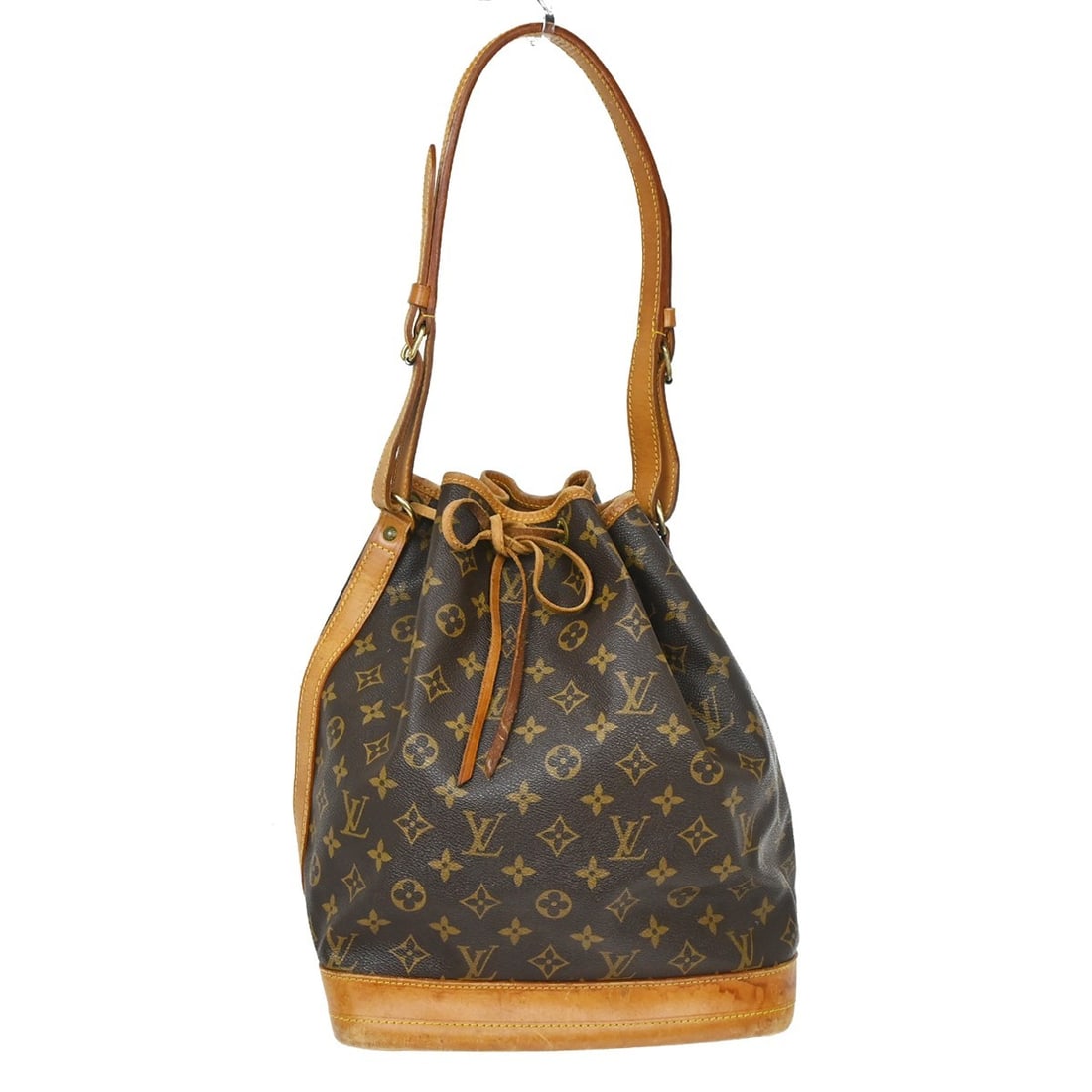 Louis Vuitton Noe Monogram Canvas Shoulder Bag Drawstring M42224: Louis Vuitton Noe Monogram Canvas Shoulder Bag Drawstring M42224 Vintage Louis Vuitton Noe drawstring shoulder bag in brown Monogram canvas with leather trim. This women's medium shoulder bag features