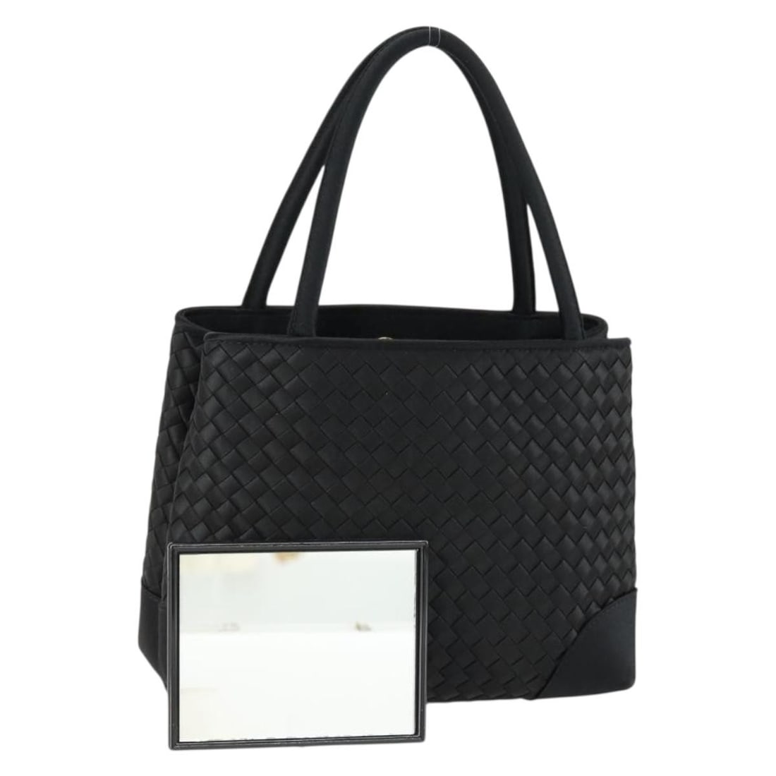 Bottega Veneta Intrecciato Satin Handbag Black Gold with Dust Bag Mirror (1 of 18)