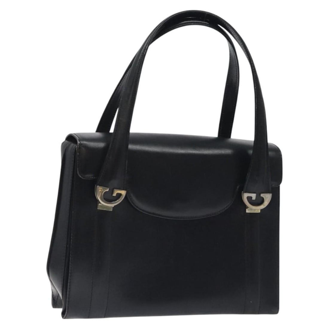 Gucci Black Leather Hand Bag with Gold Tone Hardware: Gucci Black Leather Hand Bag with Gold Tone Hardware Gucci women's leather handbag in black with gold-tone accents, made in Italy. This pre-owned bag is heavily used and shows noticeable wear througho