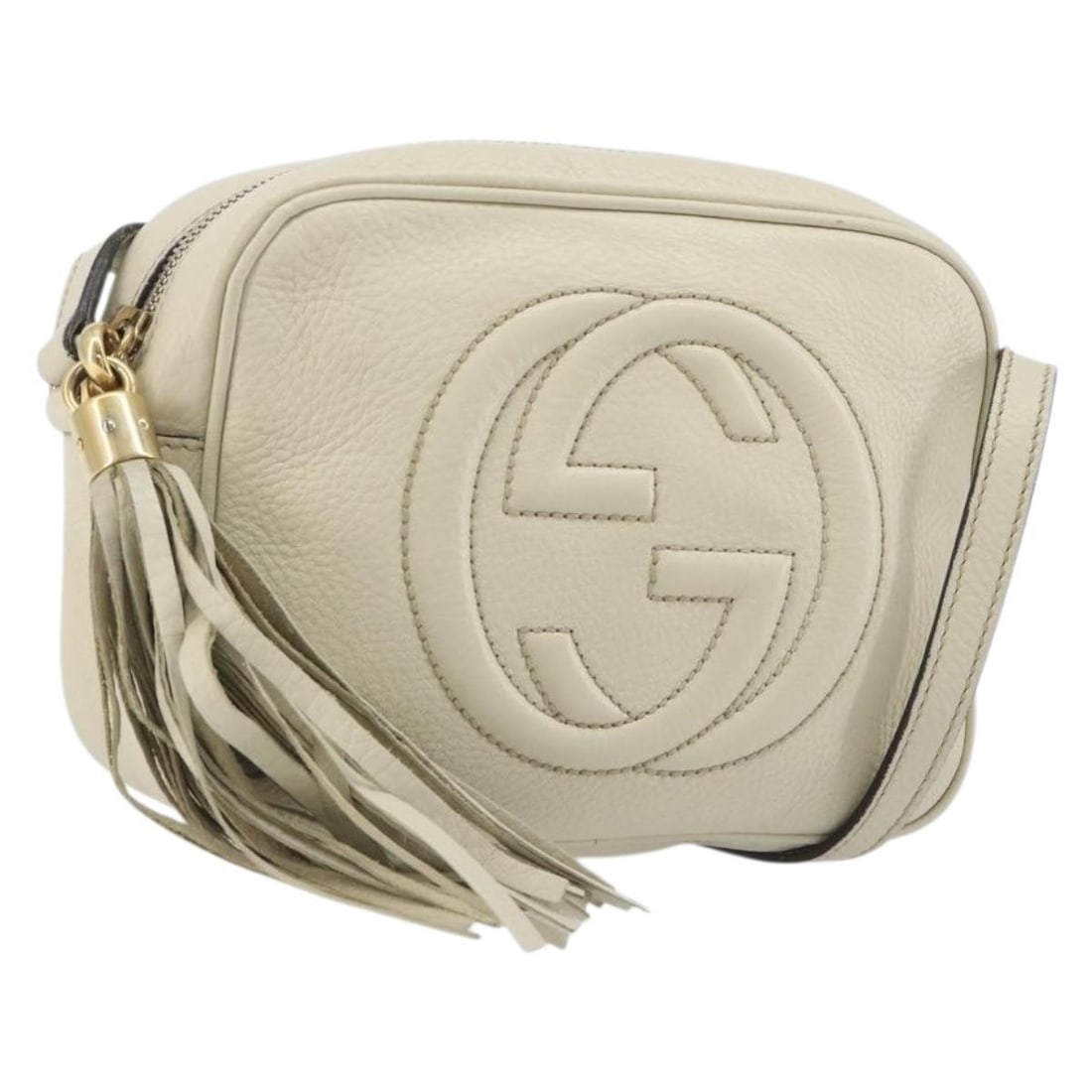 Gucci 308364 Leather Shoulder Bag White Gold Tone: Gucci 308364 Leather Shoulder Bag White Gold Tone Gucci shoulder bag in white and gold leather, made in Italy. The bag measures approximately W20 x H14 x D6 cm, with a shoulder drop of approximately 5