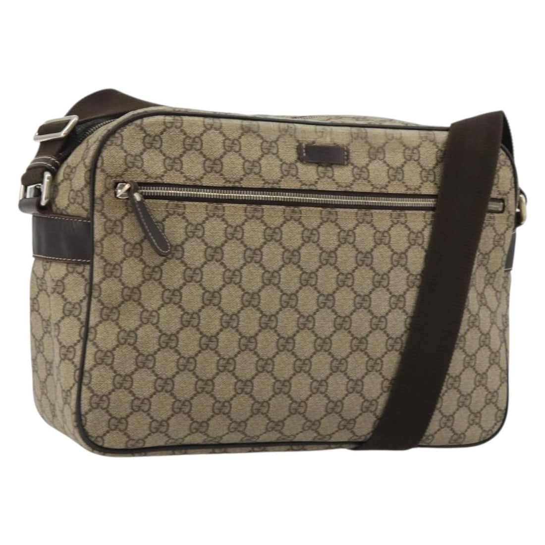 GUCCI 211107 GG Supreme PVC Leather Shoulder Bag Beige Gold: GUCCI 211107 GG Supreme PVC Leather Shoulder Bag Beige Gold Gucci GG Supreme shoulder bag in beige and gold PVC leather with GG canvas. Made in Italy, this women's bag features an adjustable shoulder 