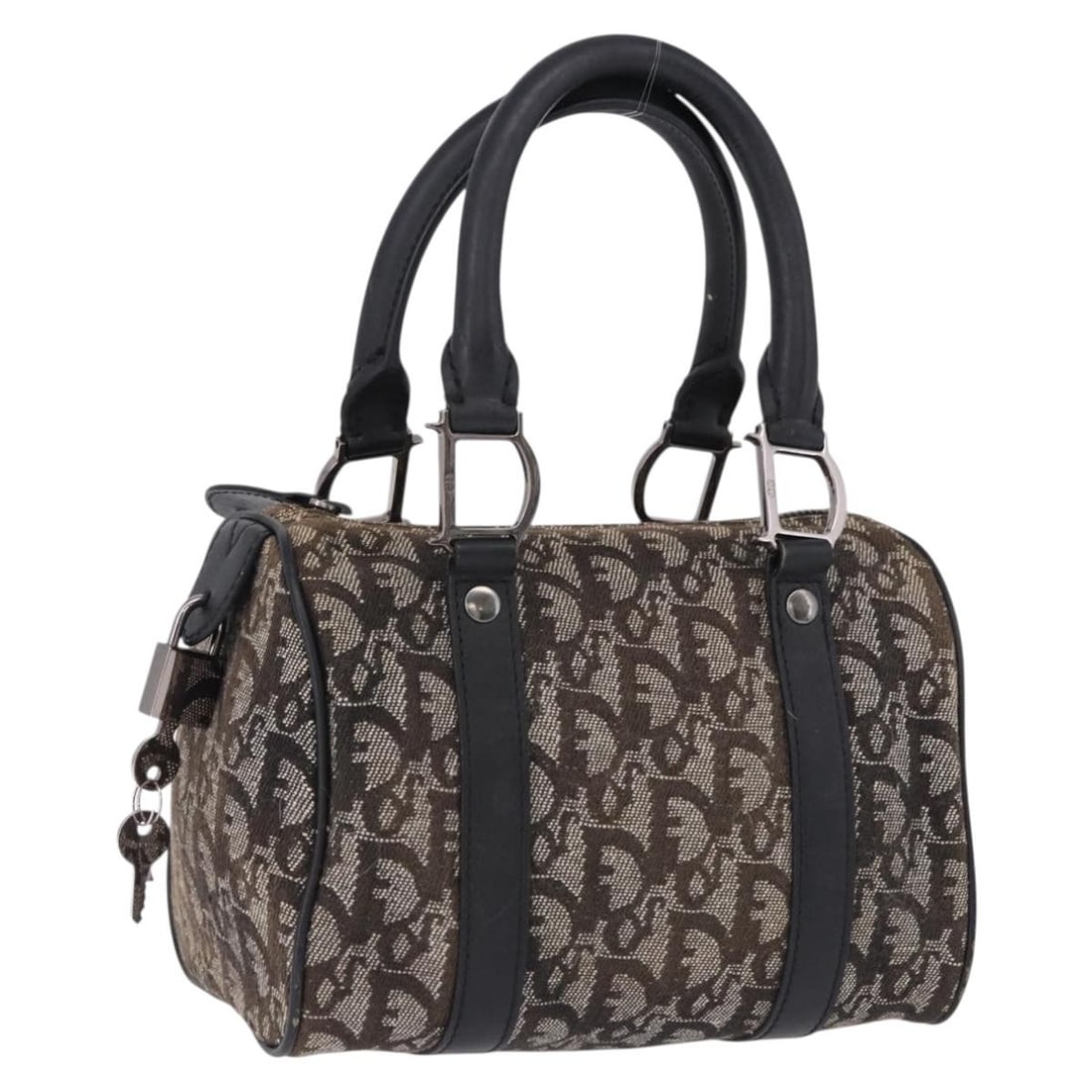 Christian Dior black silver Trotter canvas handbag with padlock keys card: Christian Dior black silver Trotter canvas handbag with padlock keys card Christian Dior hand bag in Trotter Canvas with a black and silver color scheme. Made in Italy, this women's bag measures appro