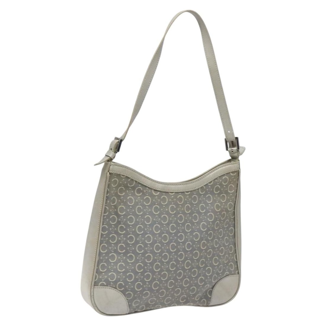 Gray Macadam Canvas Shoulder Bag by CELINE C Collection: Gray Macadam Canvas Shoulder Bag by CELINE C Collection This CELINE C Macadam Canvas shoulder bag features a gray exterior and is crafted from the brand's signature Macadam canvas. Designed for women,