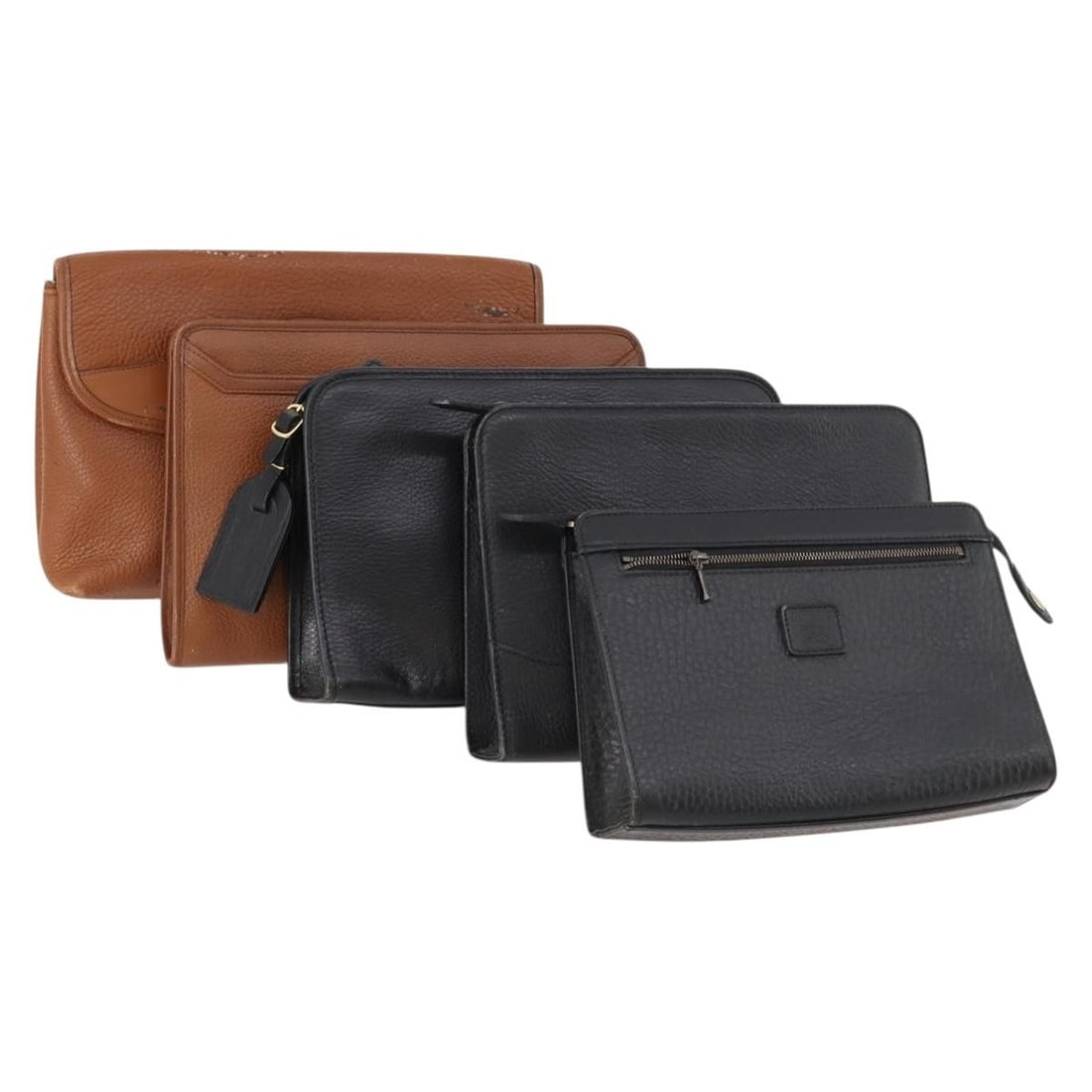 Burberrys Blue Label clutch bag lot black brown canvas with name tag: Burberrys Blue Label clutch bag lot black brown canvas with name tag Burberrys clutch bag set in black and brown canvas, offered as a special bundle. The set includes a name tag accessory. Condition i
