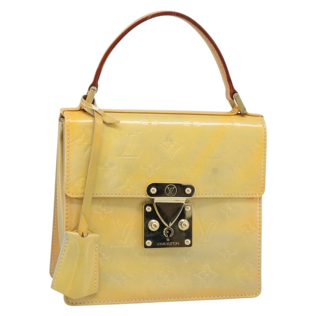 Louis Vuitton M91029 Spring Street Vernis Handbag Gris with Clochette: Louis Vuitton M91029 Spring Street Vernis Handbag Gris with Clochette Louis Vuitton Monogram Vernis Spring Street hand bag in Gris, made in France. It is crafted from patent leather and comes with two