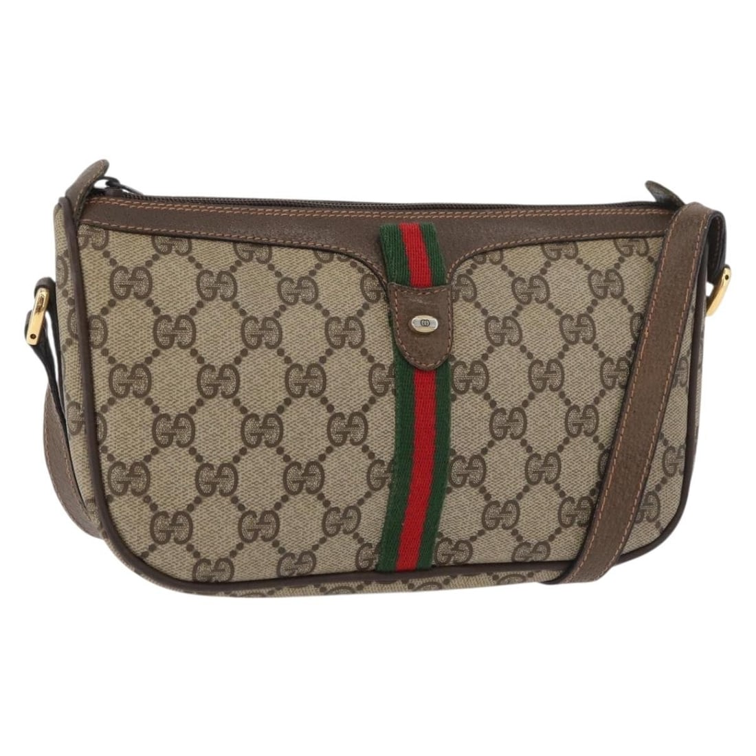 Gucci 89 02 054 GG Supreme Sherry Web Shoulder Bag Beige Gold: Gucci 89 02 054 GG Supreme Sherry Web Shoulder Bag Beige Gold A Gucci GG Supreme Web Sherry Line shoulder bag in beige and gold, made from PVC leather and GG canvas. It features a shoulder strap and w