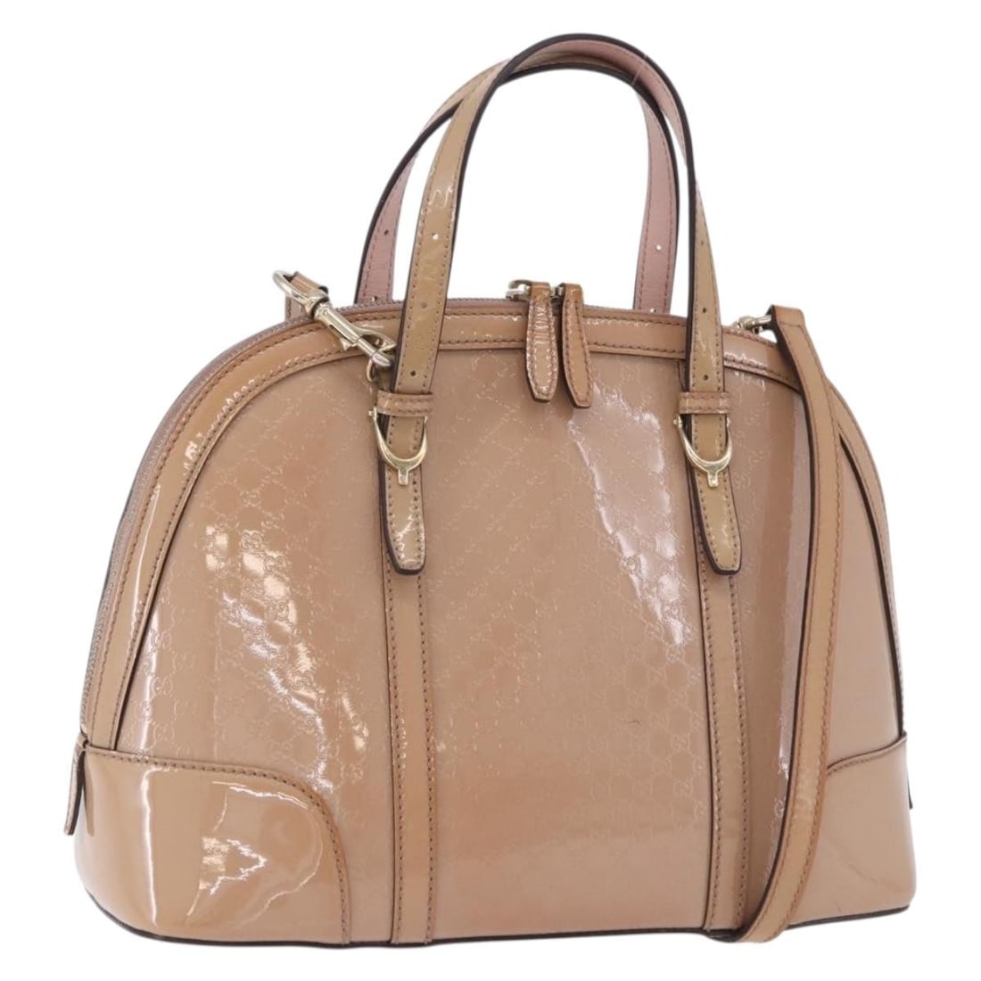 Gucci 309617 Micro GG Canvas Patent Leather 2way Handbag Pink Gold: Gucci 309617 Micro GG Canvas Patent Leather 2way Handbag Pink Gold Gucci handbag in pink and gold, made from patent leather and micro small GG canvas. It is a 2-way style and comes with a shoulder str